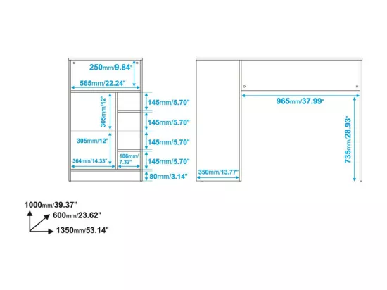 Comptoir de Cuisine - Table 1 Porte 7 Niches Châtaignier L 135 H 100 P 60 cm