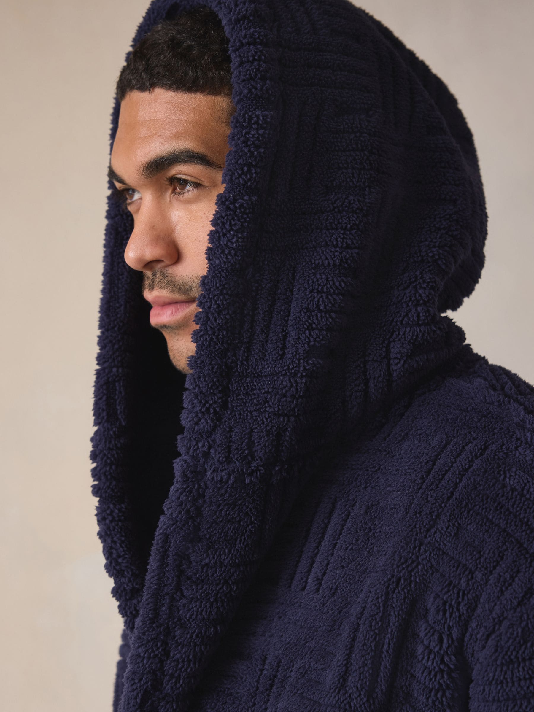 Donkerblauw - Patterned Cut Borg Dressing Gown