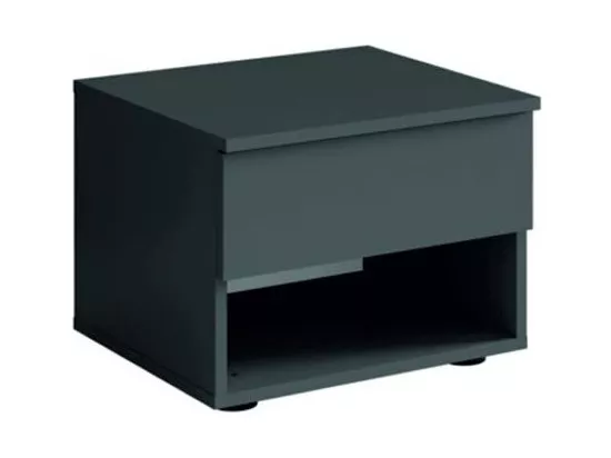 Ensemble chambre NOFI - Lit 160x200 cm avec sommier, 2 tiroirs, chevets, armoire et commode - gris graphite