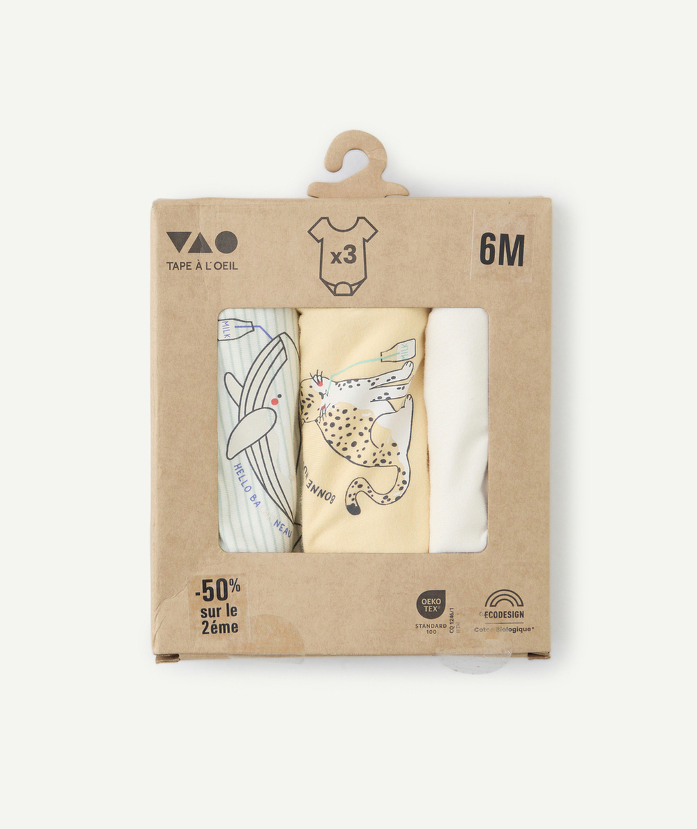 lot de 3 body manches courtes bébé en coton bio avec motif