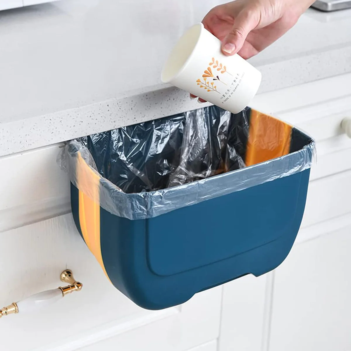 Poubelle Suspendue de Cuisine pliable de 5L bleu Vendos85