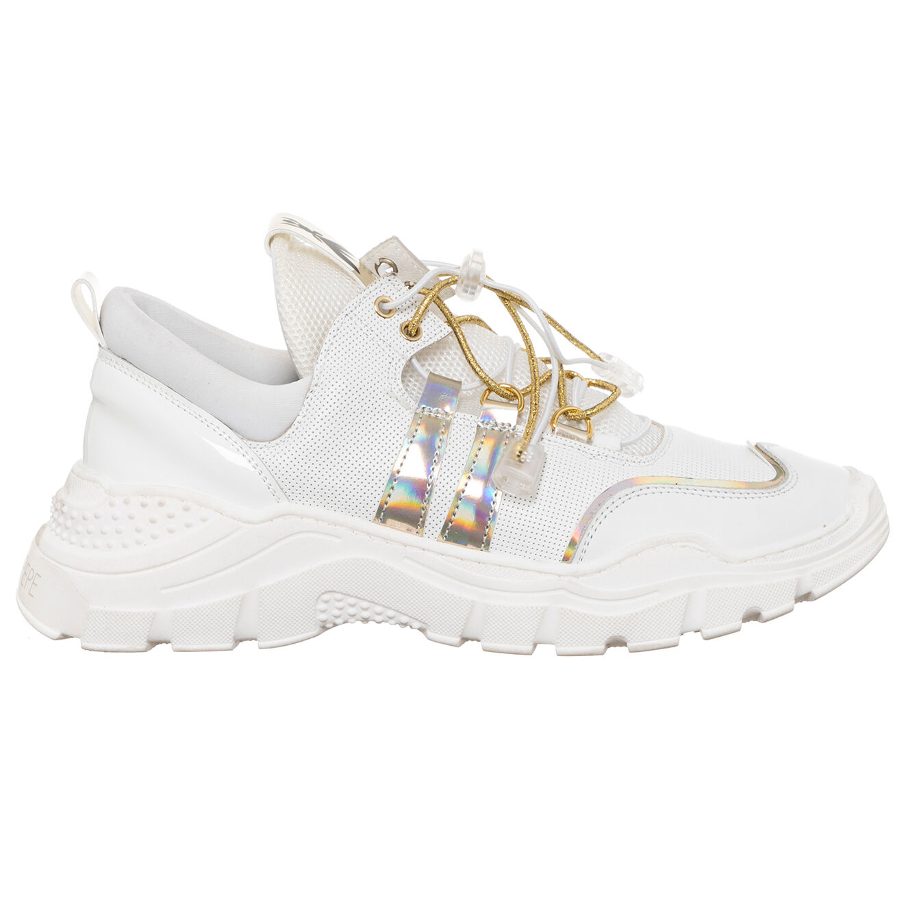 Patrizia Pepe Baskets en Cuir Run blanc/doré - Talon 5 cm