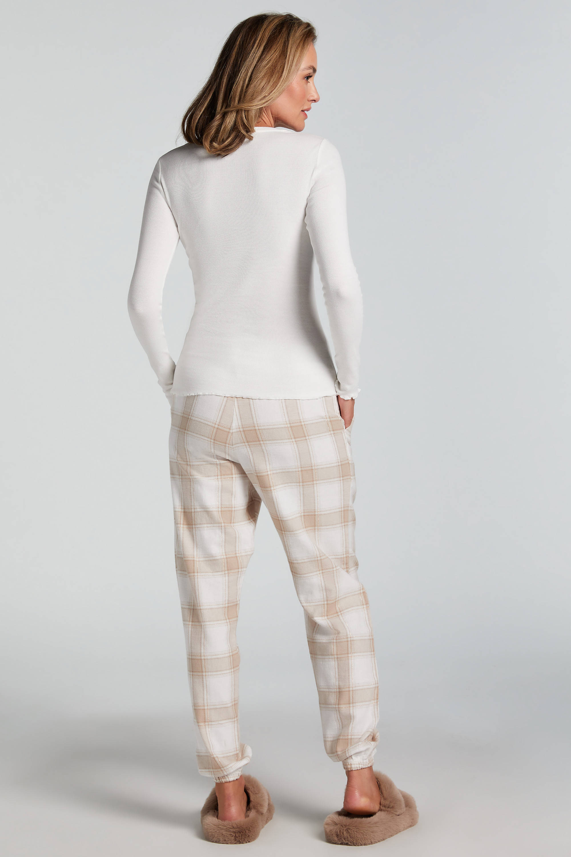 Hunkemöller flanellen pyjamabroek beige/ecru