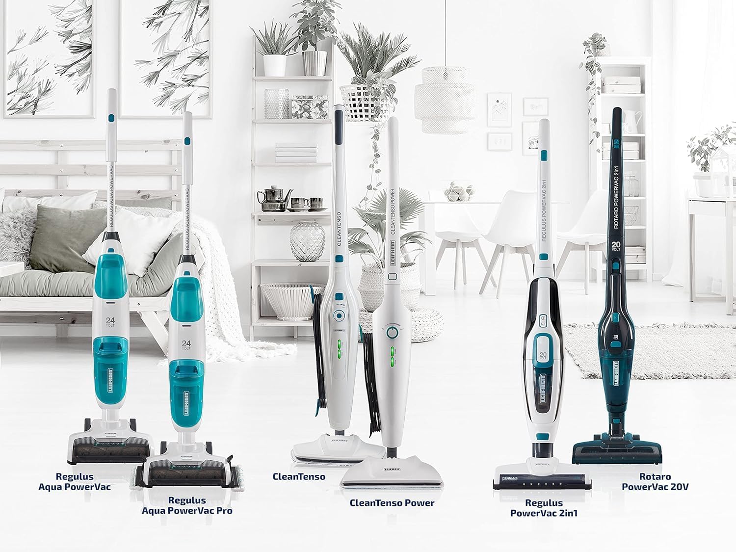 Leifheit Set Akku Saugwischer Regulus Aqua PowerVac inkl. zwei Ersatzrollen, saugen und wischen, Nasssauger mit leistungsstarken 24V, kabelloser Waschsauger mit Standfunktion, 22 min Akku-Laufzeit