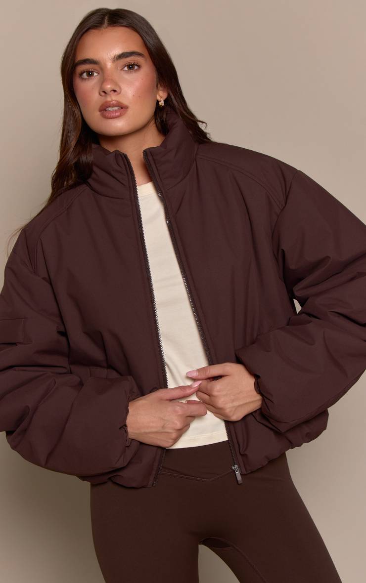Chocolat Veste Zippée À Col Montant Et Manches Cocon