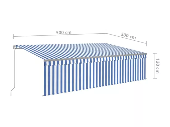 Auvent rétractable manuel avec store et LED 5x3 m Bleu et blanc