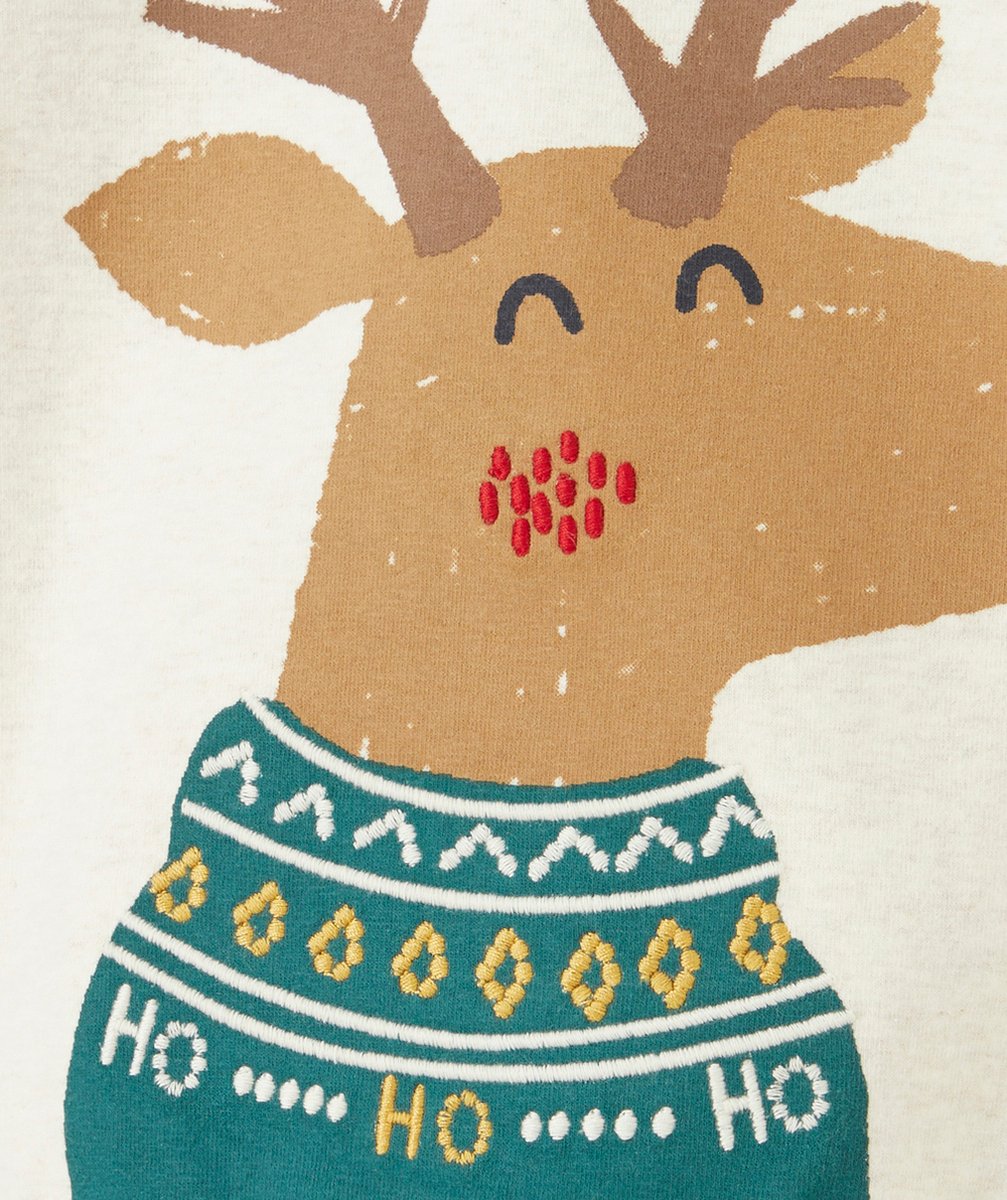 T-SHIRT DE NOËL MANCHES LONGUES BÉBÉ GARÇON ÉCRU ET RENNE