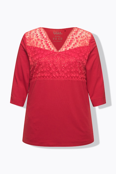 Pyjama, Spitzeneinsatz, V-Ausschnitt, 3/4-Arm