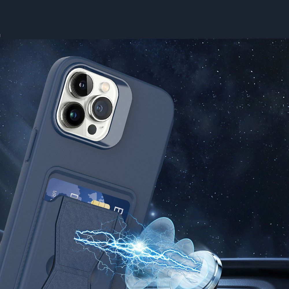 iPhone 14 Pro Gummi Hülle mit Kartenfach   Kickstand Aufsteller - Dunkelblau