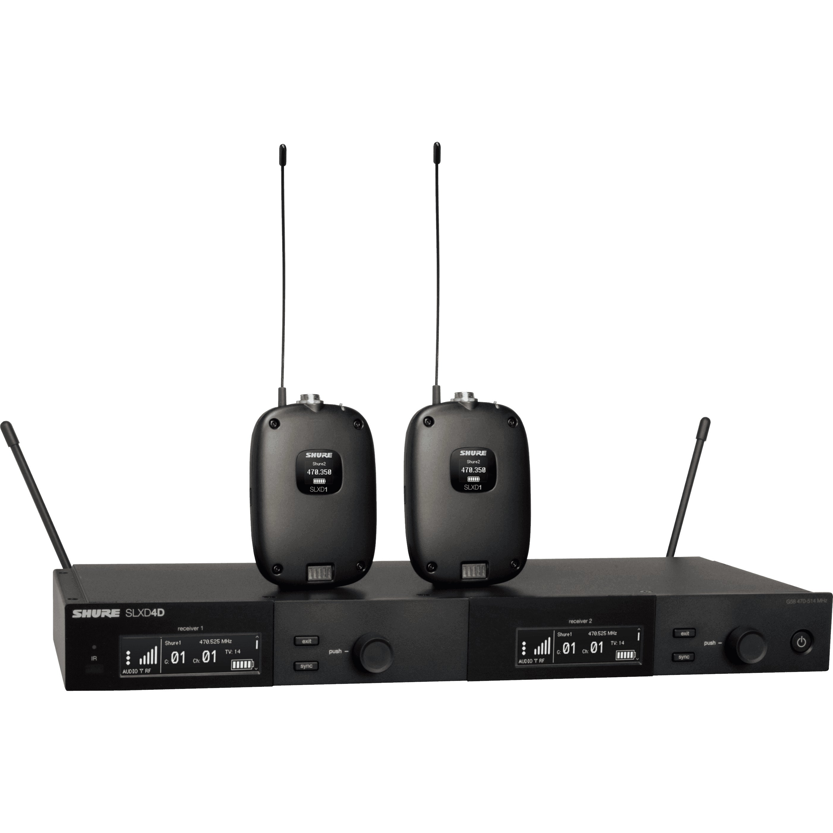 Shure SLXD14D dubbele ontvanger met 2x bodypack-zender G59 (470-514 MHz)