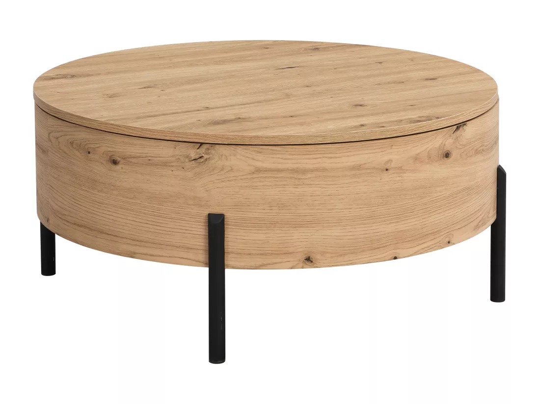 Table basse avec plateau pivotant et coffre de rangement en MDF - Naturel - YEMELIA
