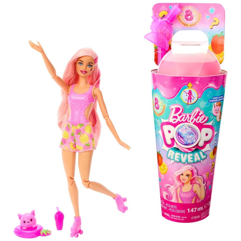 Barbie Pop Reveal Fruchtserie – Puppe und Überraschungen mit Erdbeer-Limonaden-Duft