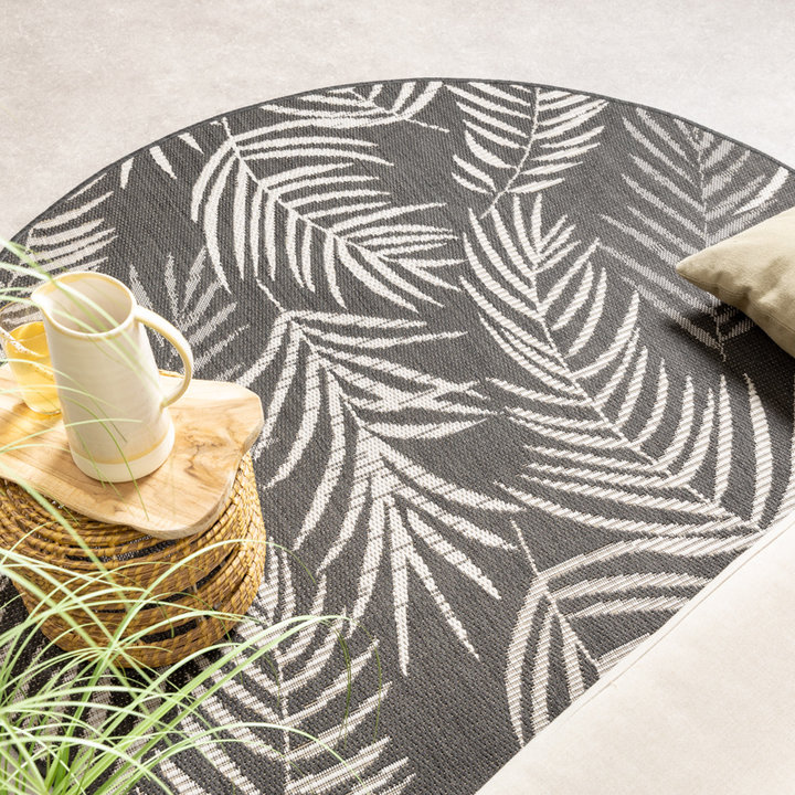 Rond buitenkleed - Malta Leaves Zwart | Budgettopper!