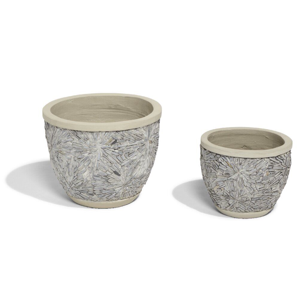 Pot ciment et pierre reconstituée x2 - Ø33xH27cm et 44xH35cm