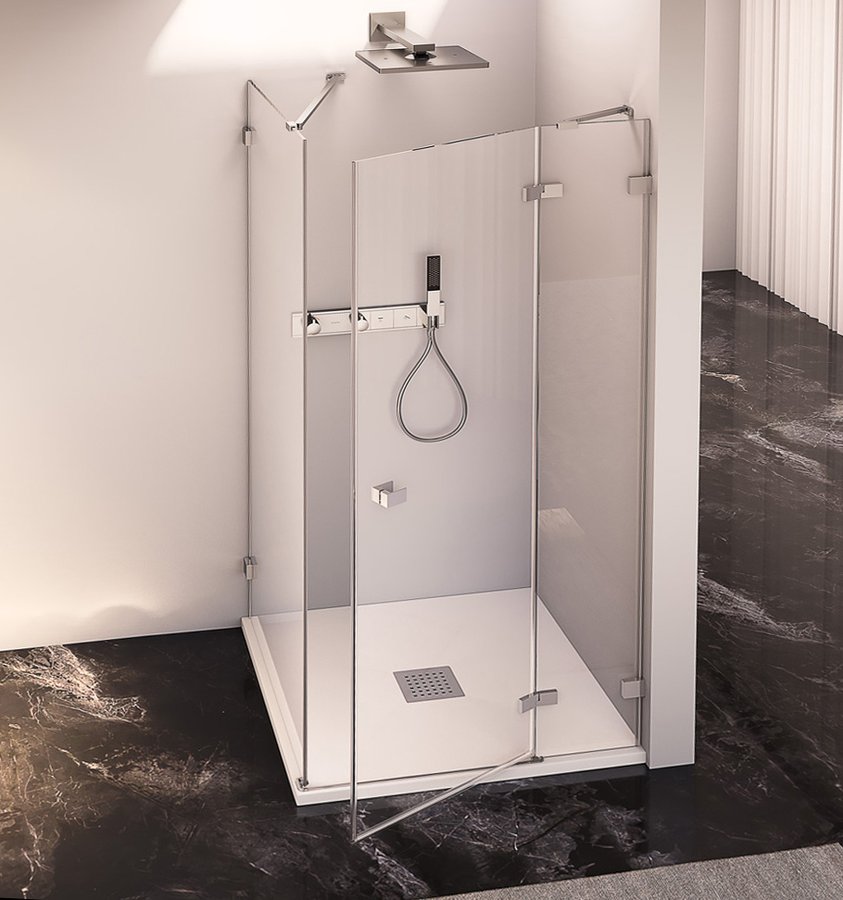 Polysan Fortis Edge hoekcabine met draaideur rechts helder glas 100x100cm chroom