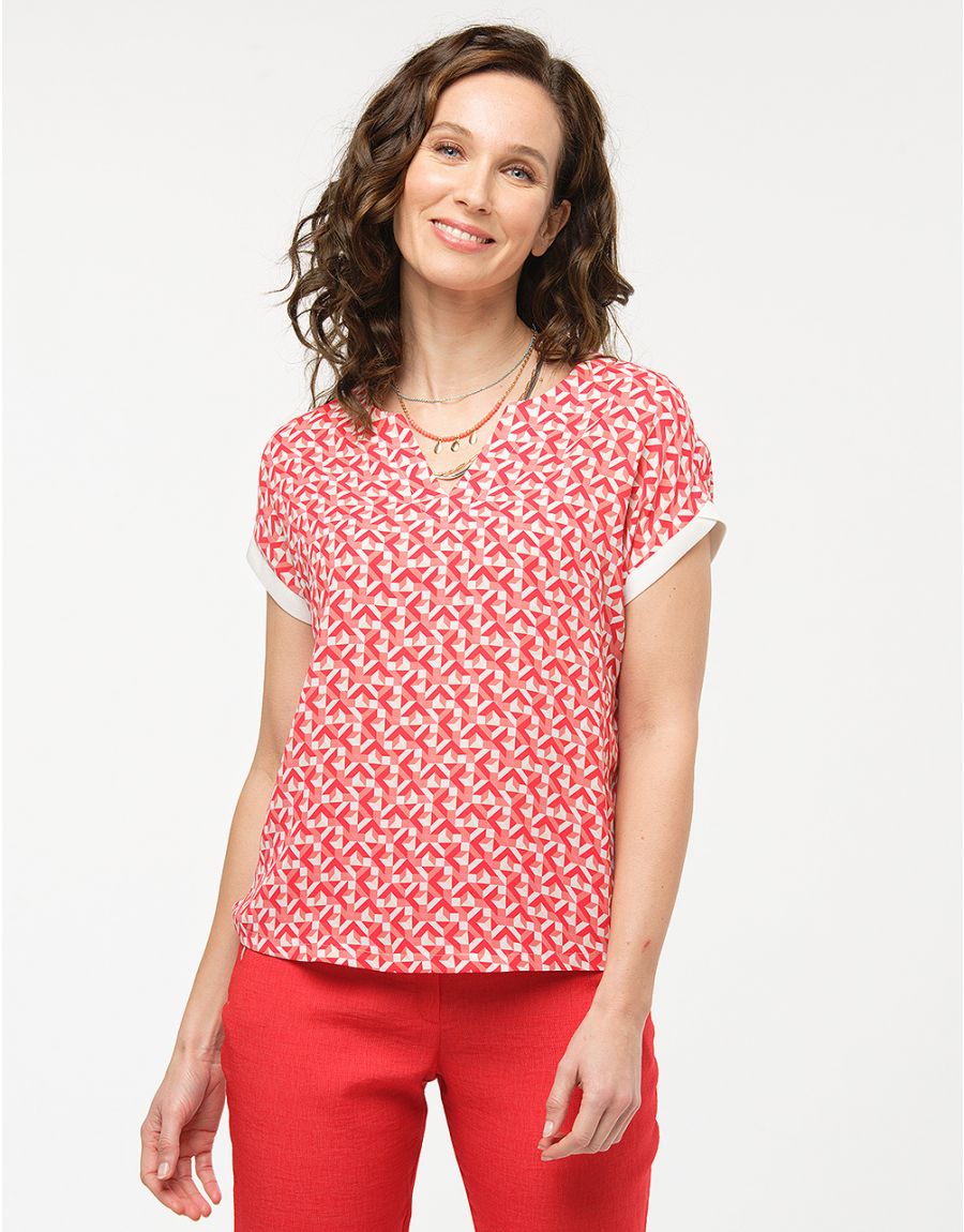 Blouse rouge imprimé 60s