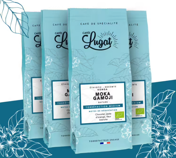 Café en grains : Ethiopie -bio - Moka Gamoji - 1kg - Cafés Lugat