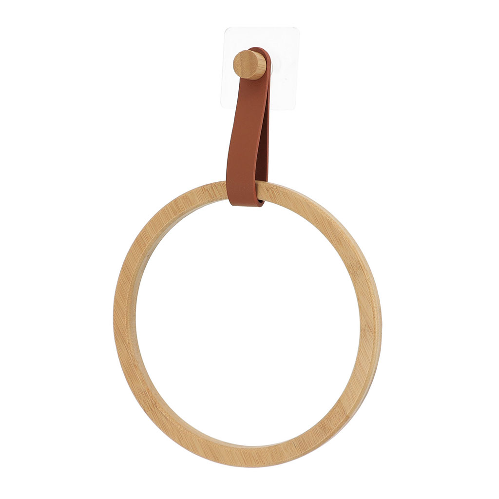 Porte serviette anneau bambou adhésif marron EASY CHIC 21x29x4cm