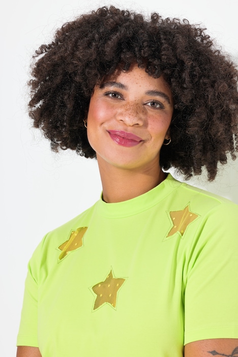 T-Shirt, CutOut Mesh-Sterne, Stehkragen