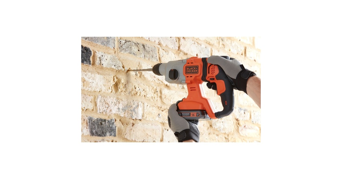 BLACK+DECKER18V 2.5Ah SDS+ Pneumatische boorhamer BCD900E2K-QW klopboormachine  (Oranje, 2x 18V 2.5h accu's en oplader inbegrepen + koffer)