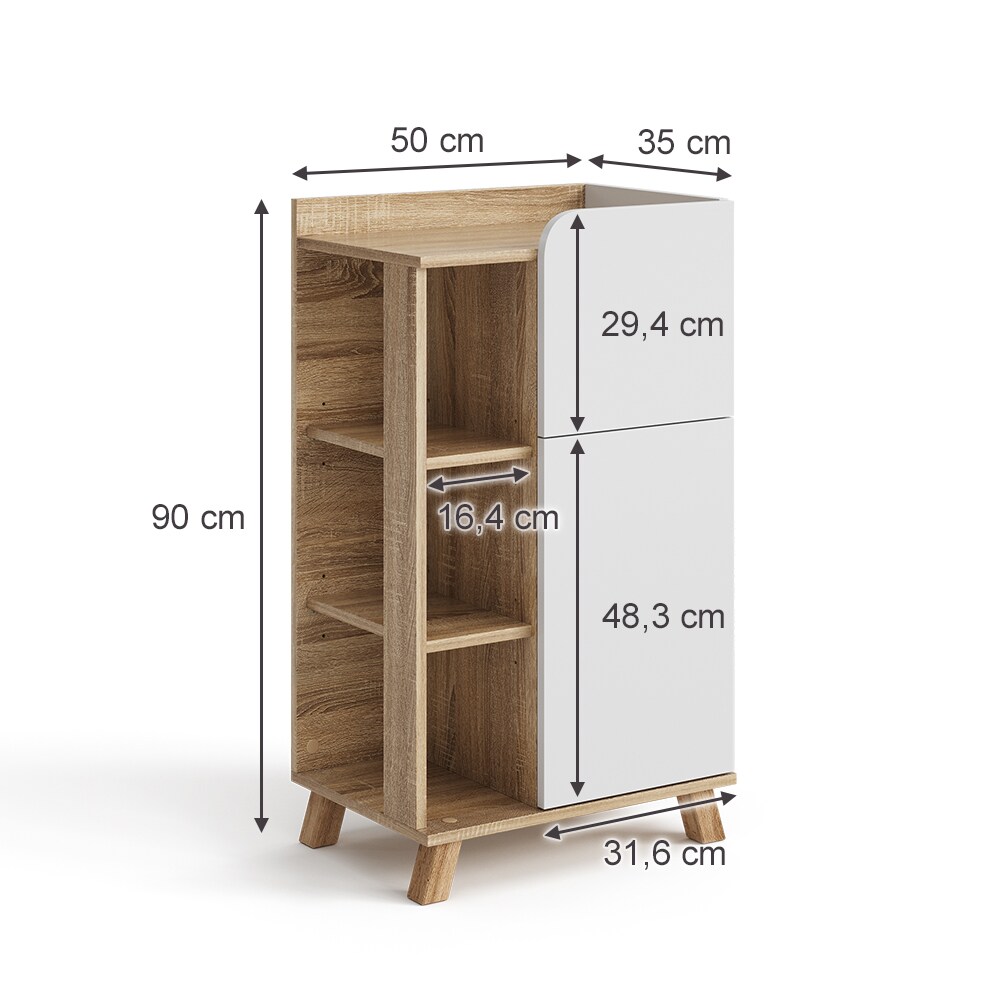 Vicco Unterschrank Karen 50 x 90 cm, Sonoma Weiß, schmaler Badschrank, Badezimmer, modern