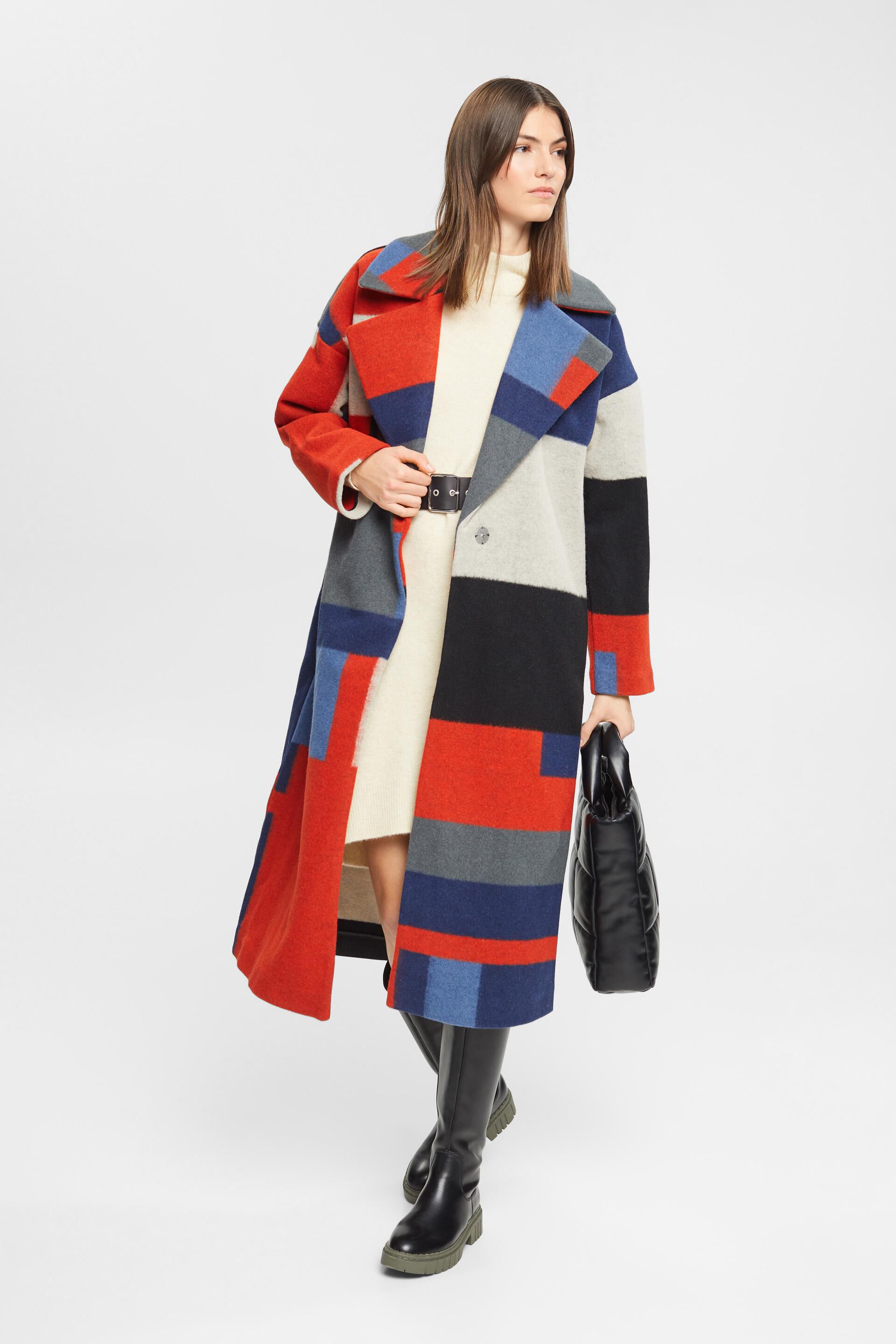 Manteau en laine mélangée animé d’un motif colour blocking