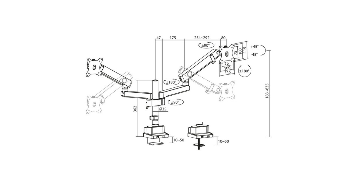 ACT ConnectivityMonitorarm office solid pro, mechanische veer, 2 monitoren  (Zwart)