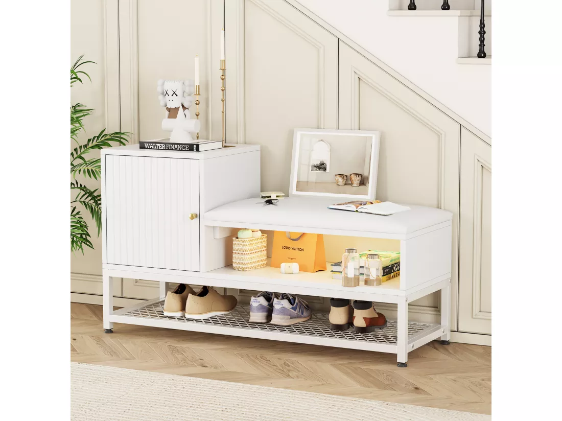 Haobosic - Meuble à chaussures avec banc rembourré, 1 étagère, tiroir de rangement, pour entrée, couloir, salon, chambre à coucher (100x38x59,7 cm)