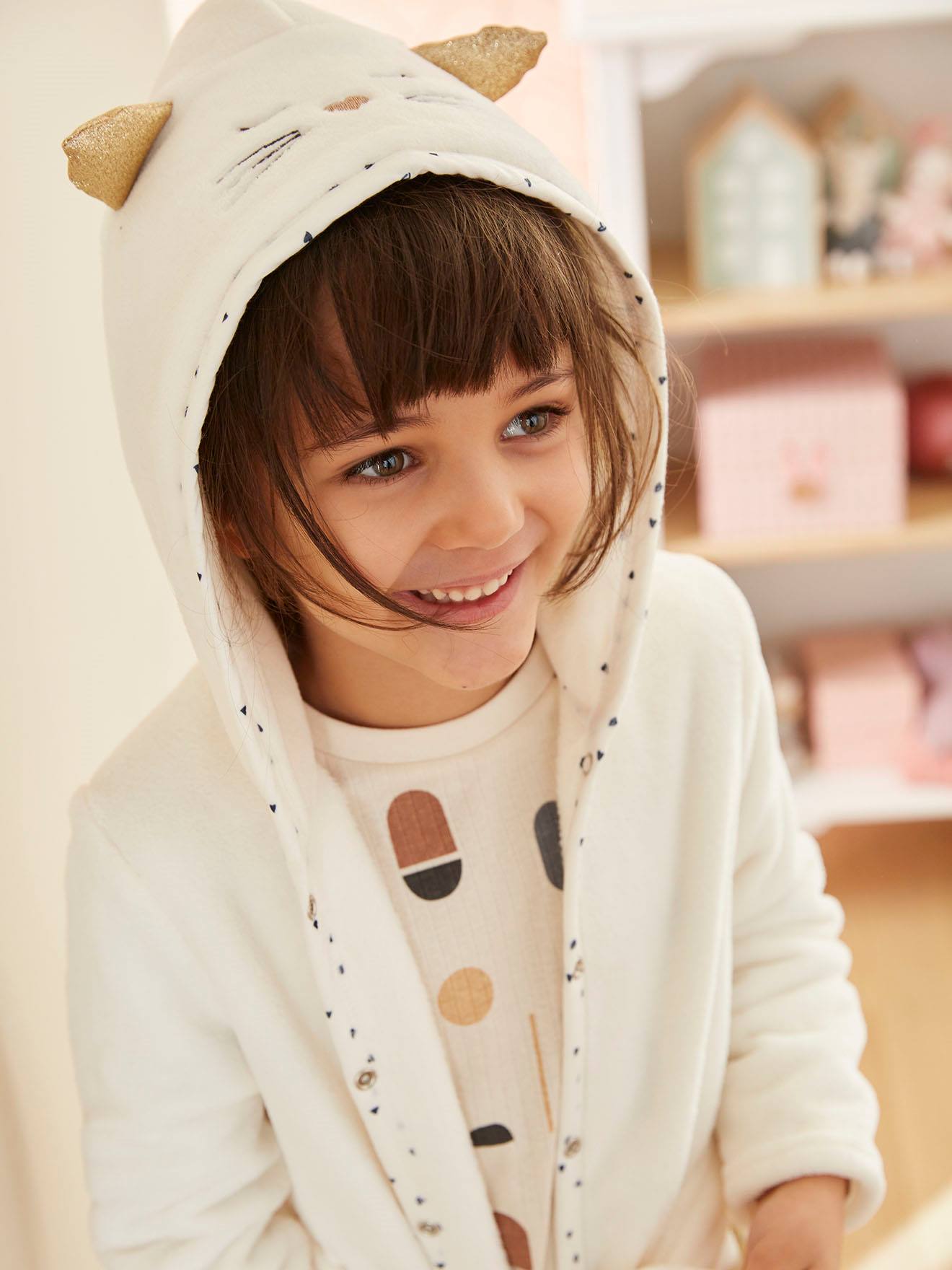Roupão de gato personalizável, malha macia, roupão infantil branco claro liso com estampas.