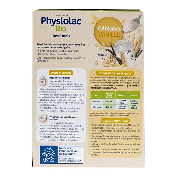 Cereal de baunilha orgânico Physiolac +6 meses 200g