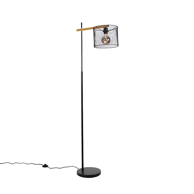 Industriële vloerlamp zwart - Drum Mesh