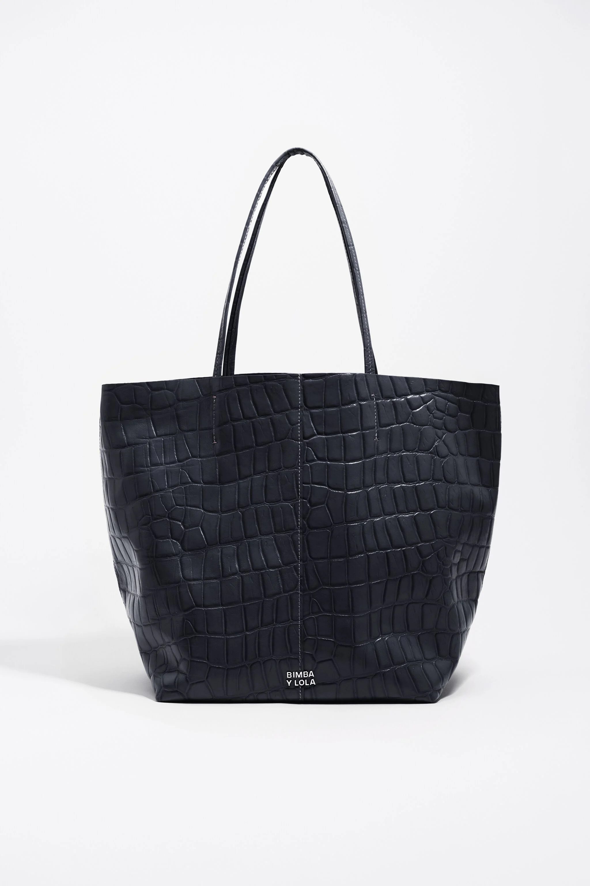Bolsa de compras grande em couro azul petróleo com estampa de crocodilo.
