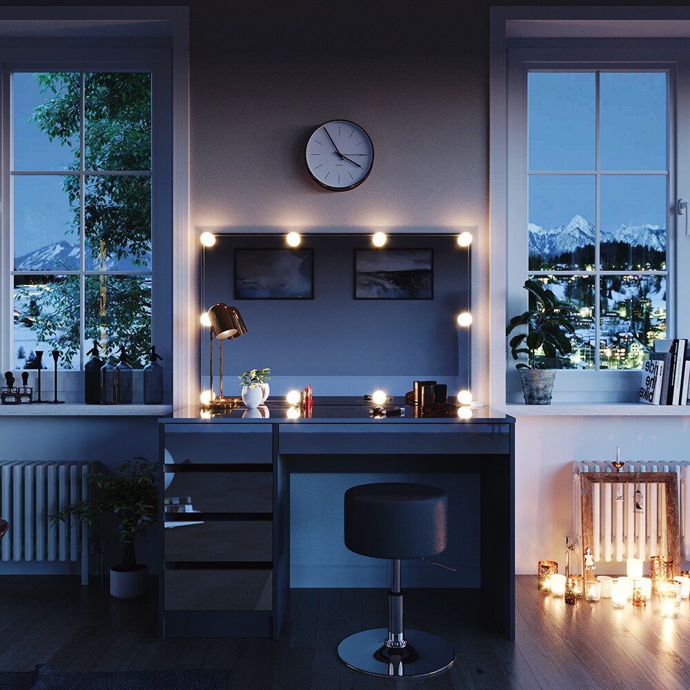 VICCO Schminktisch Sherry Anthrazit Hochglanz Frisiertisch LED Spiegel Hocker