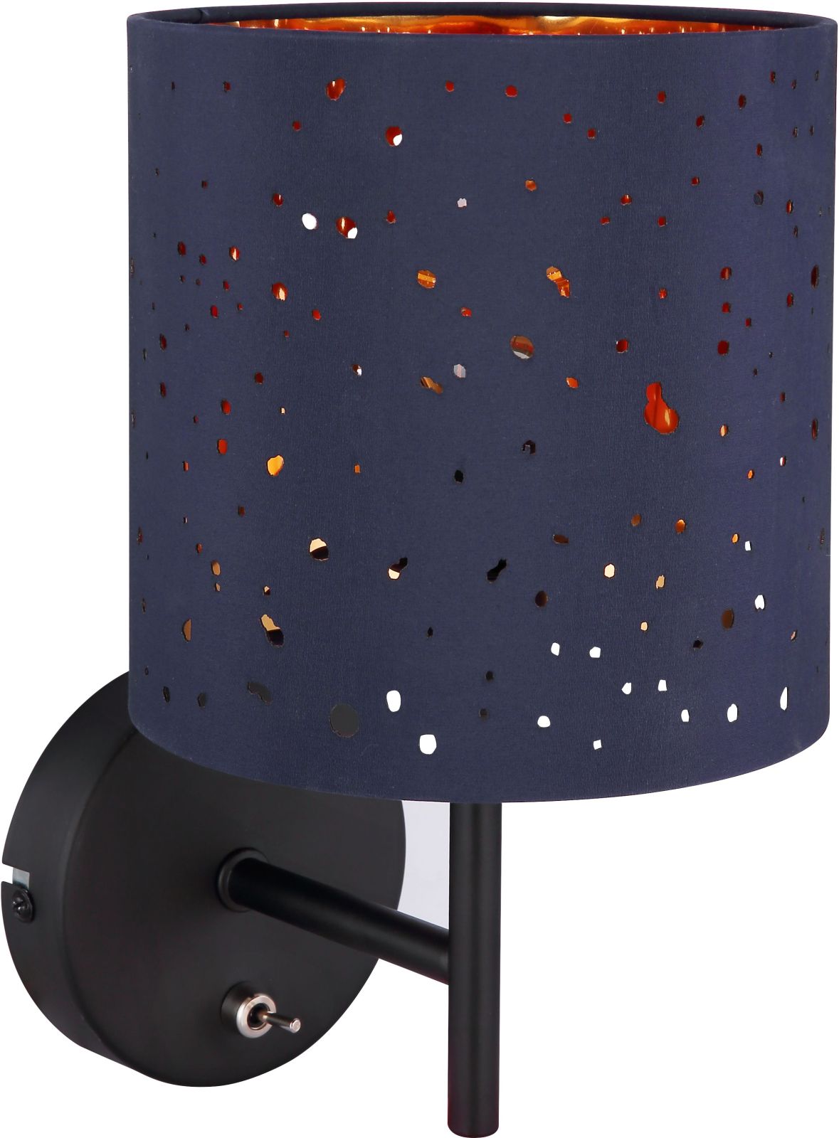 Wandleuchte - blau-schwarz-kupferfarben - Dekorstanzungen - Ø 15 cm