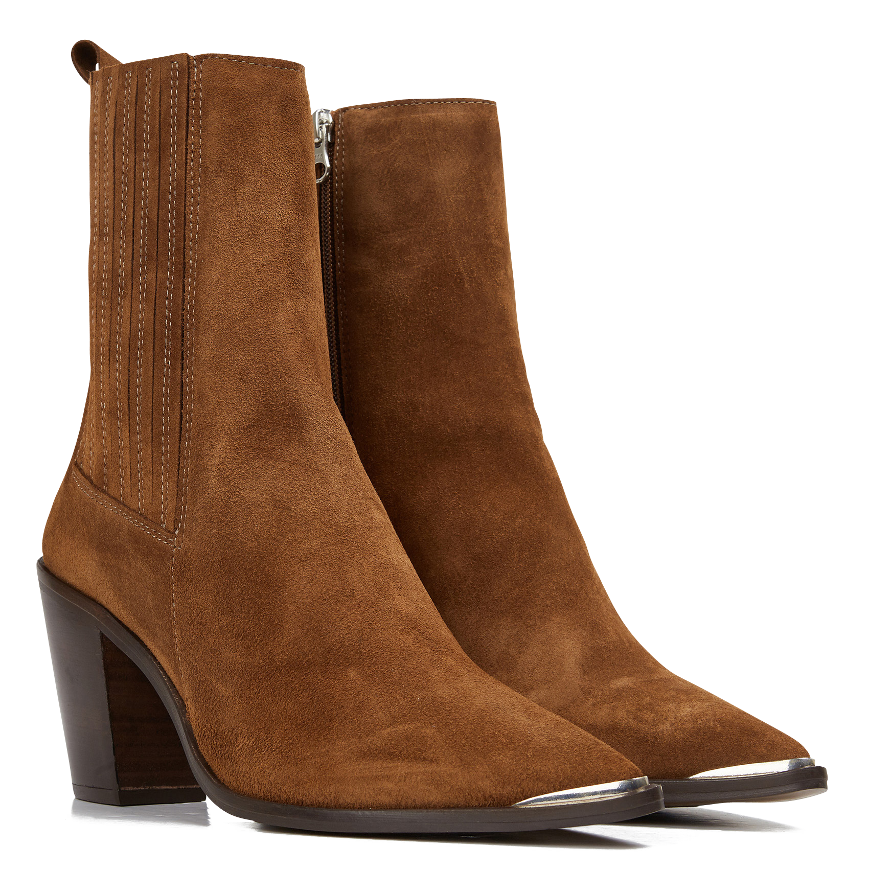 BASAMA - Bottines western talons hauts bout pointu en cuir | Marron
