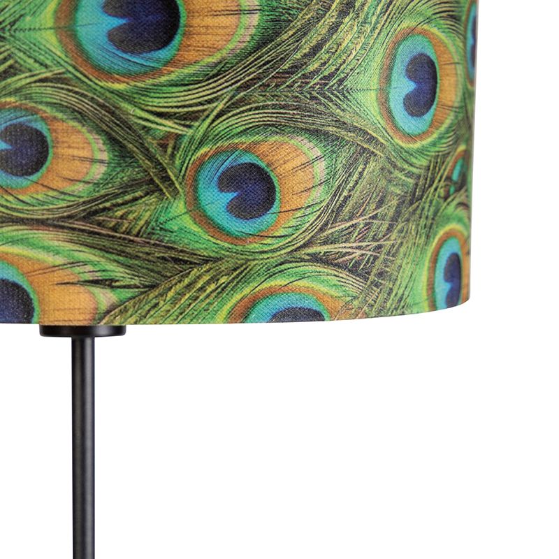 Zwarte vloerlamp met velours kap pauw met goud 35 cm - Parte