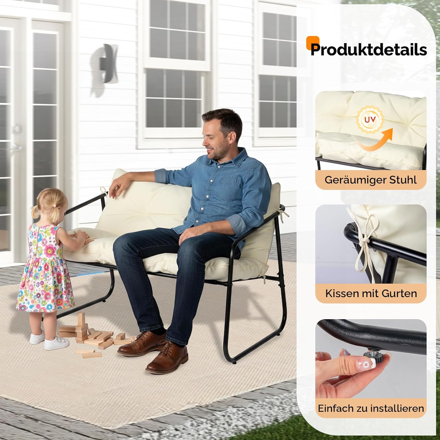 Bonnlo Gartenmöbel Set 4 teilig, Balkonmöbel Set mit für 4 Personen (3 Stühle und 1 kleinen Tisch), Terrassenmöbel für Veranda, Garten, Poolbereich, Balkon oder Hinterhof,Grau/Weiß (Weiß)