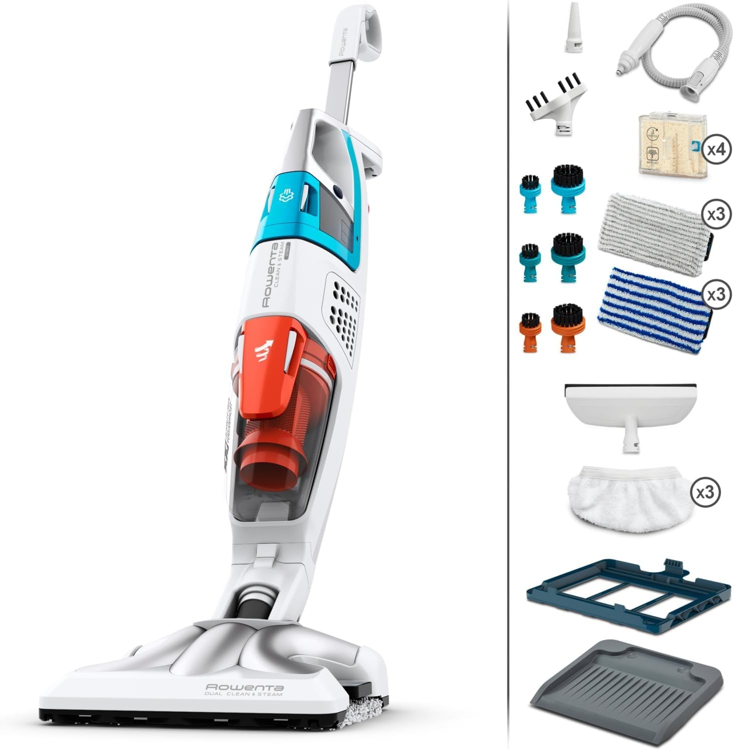 Rowenta Clean & Steam Multi Dampfstaubsauger, gleichzeitig saugen und wischen, abnehmbares Handteil mit vielen Aufsätzen, 1700 Watt, nur 30 Sekunden Aufheizzeit, Weiß, RY8544
