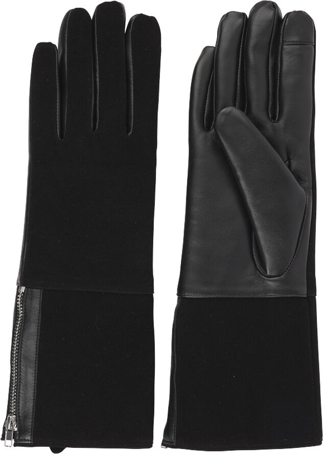 Lovelies CREMONA - FEMININE ZIP LEATHER GLOVES W/ SHEARLING LINING Black