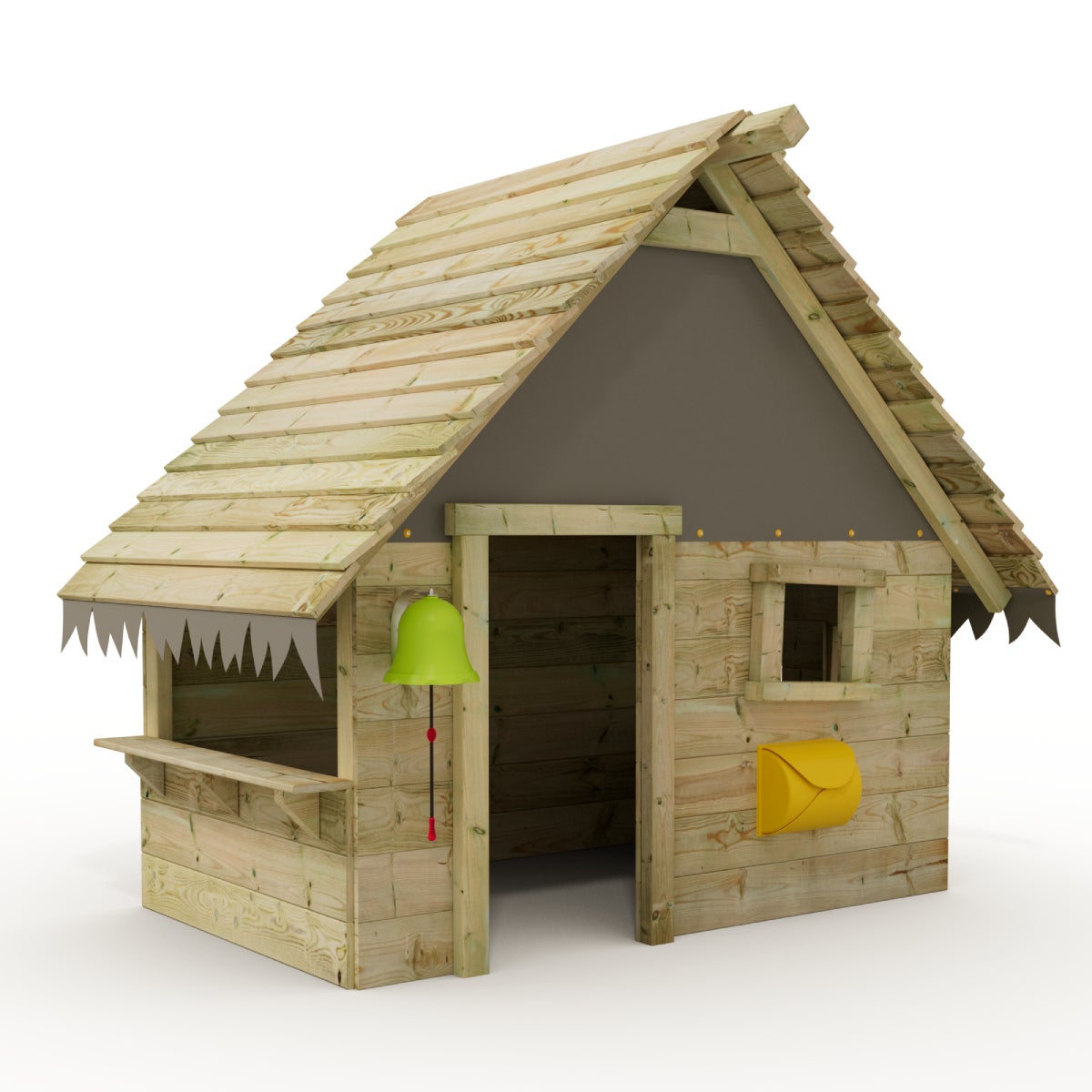 WICKEY Kinder Speelhuis Tipi met Houten Dak en Raam - Antraciet