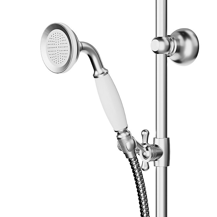 Kit de douche sans robinetterie avec douchette 1 jet + flexible + barre réglable GoodHome Etel argent