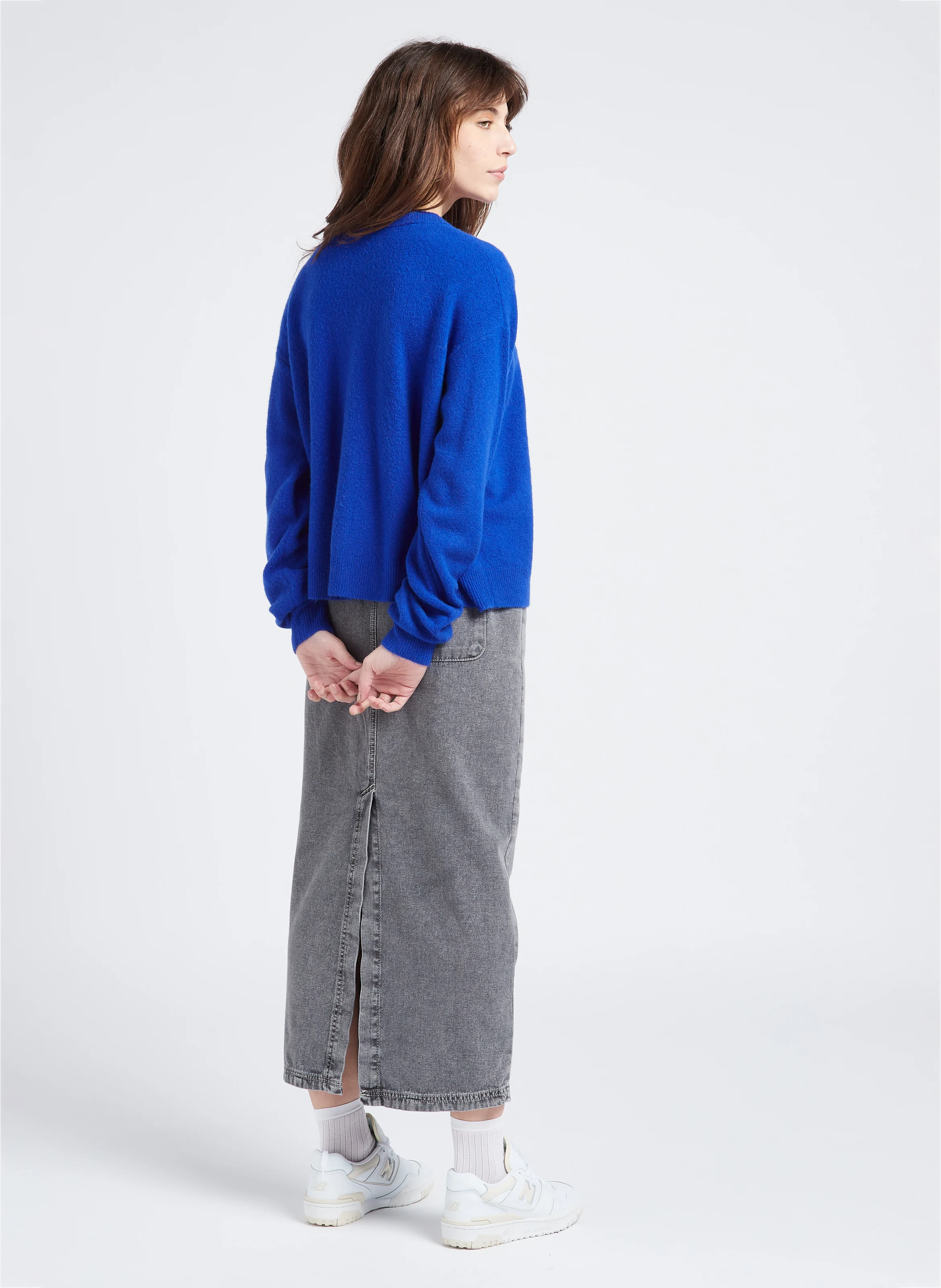 JAZY - Jupe midi droite en coton | Gris