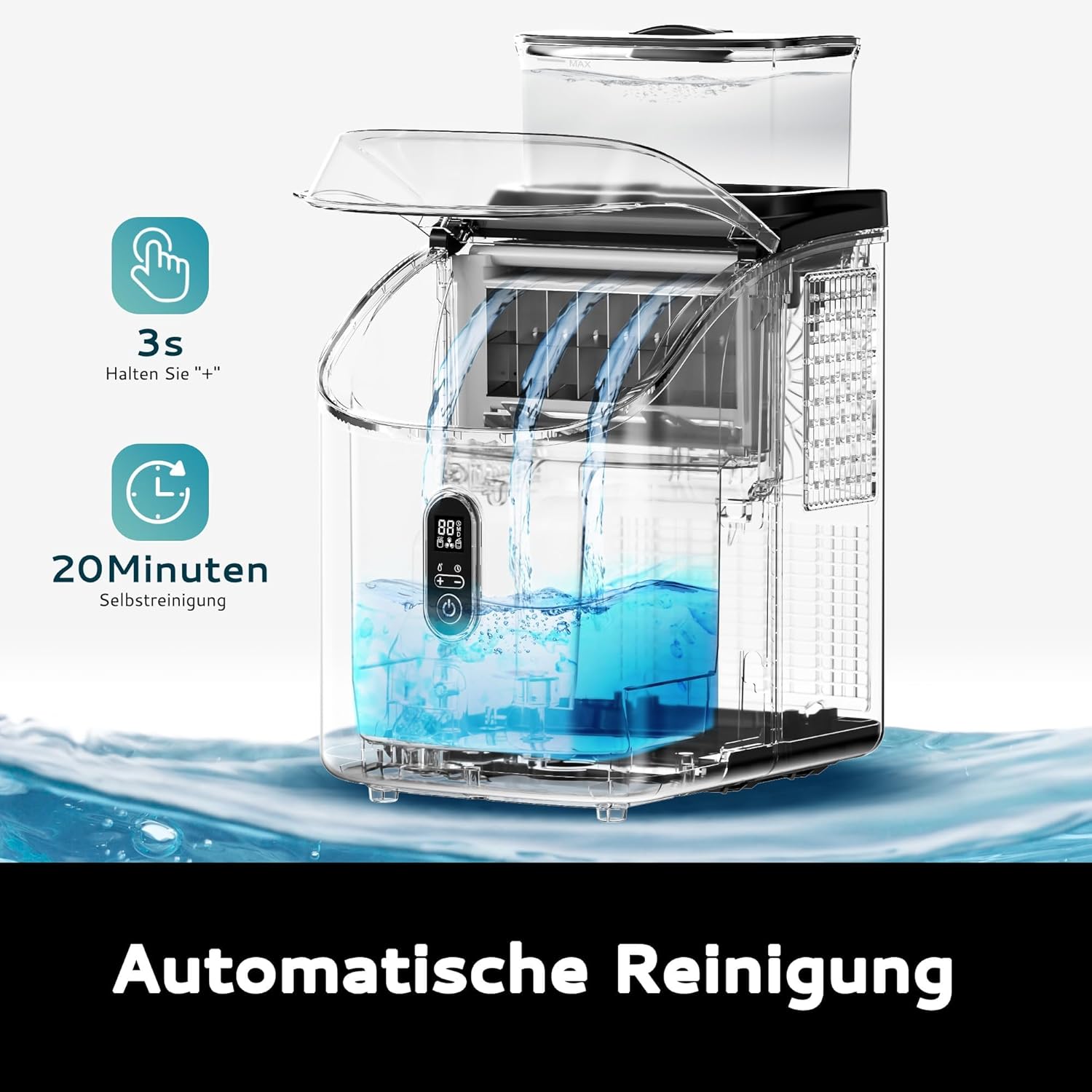 EUHOMY Eiswürfelmaschine für die Arbeitsplatte, 15 kg Eismaschine Ice Maker, 2L Eiswürfelmaschinen, 16 Eiswürfel in 13 Min, Selbstreinigende Eiswürfelbereiter für Zuhause/Küche/Büro, Schwarz