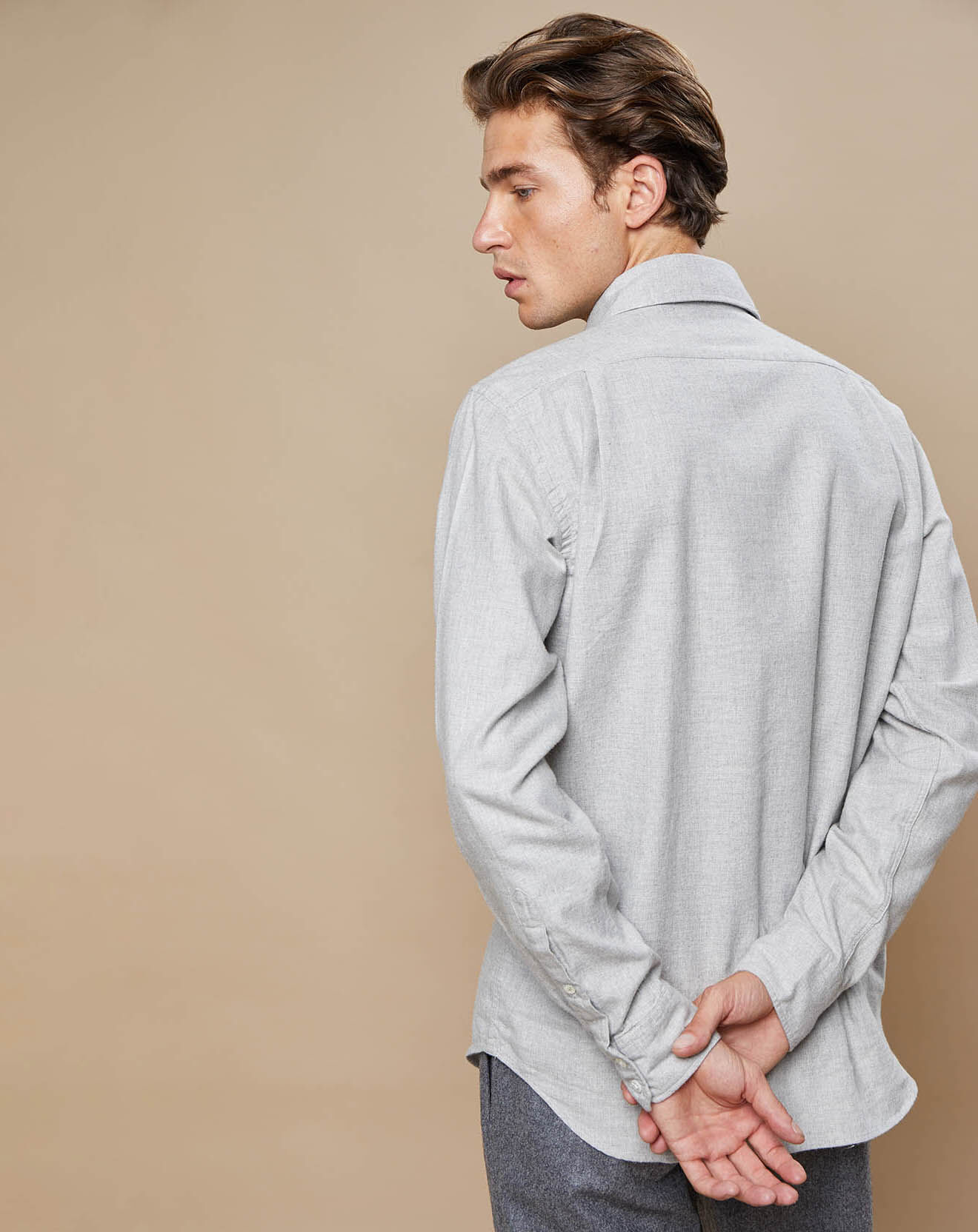 Hartford Chemise Regular en Flanelle de Coton Paul gris clair