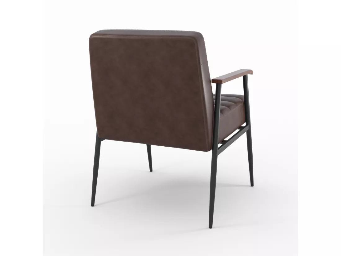 Fauteuil en cuir marron et métal noir - Hugues