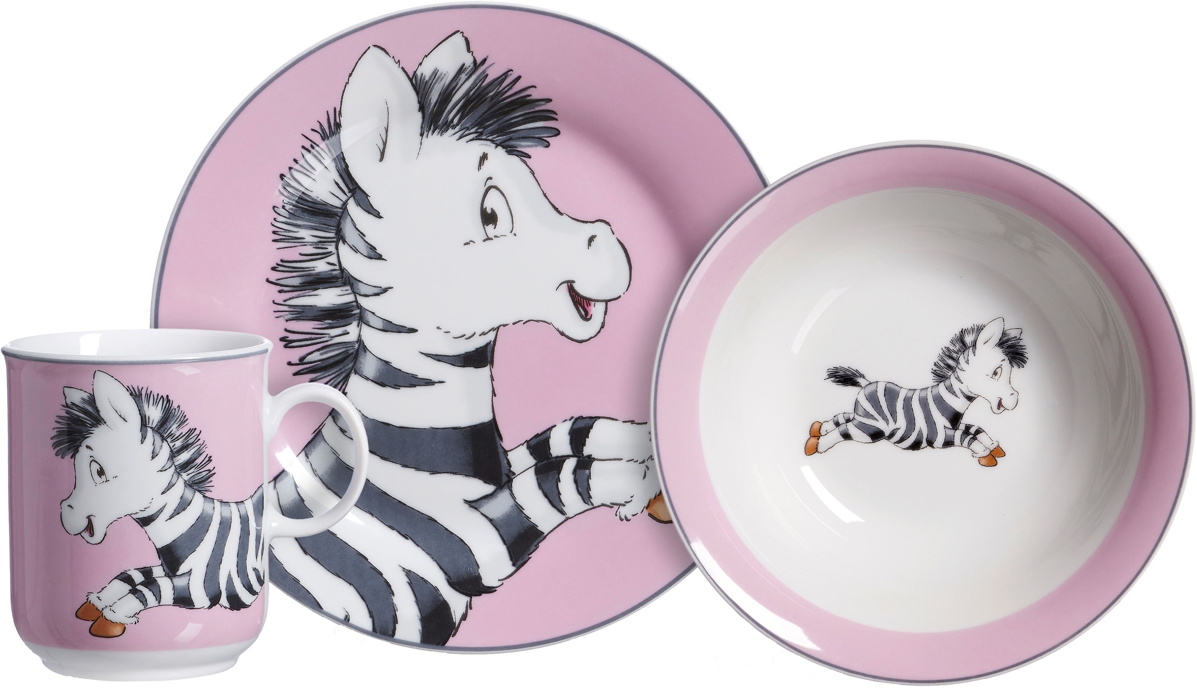 Ritzenhoff & Breker Kindergeschirr-Set »Happy Zoo, Zoe« mit Zebra-Dekor, 3 Teile, für 1 Person
