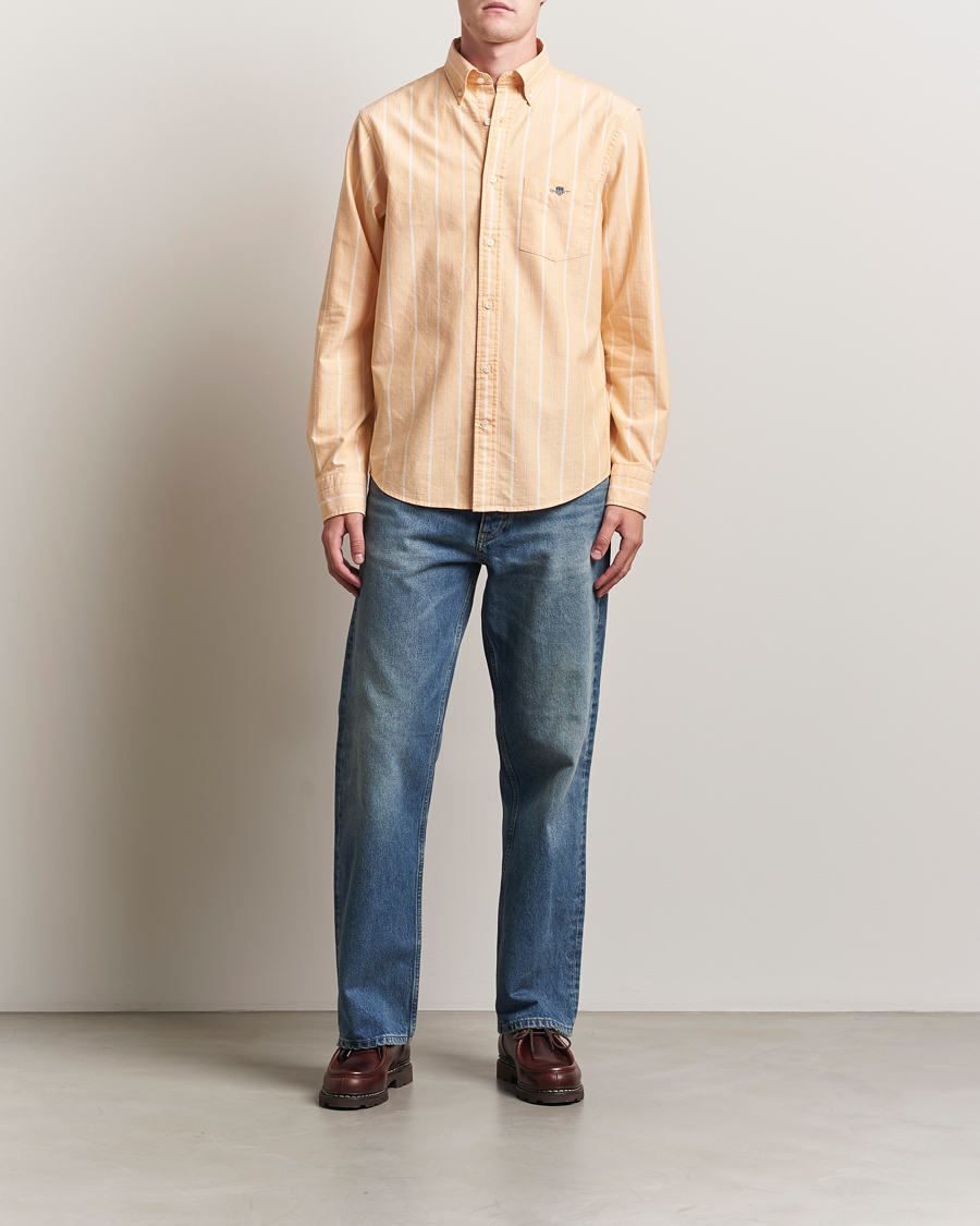 GANT Regular Fit Classic Striped Oxford Shirt Yellow Lichen