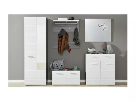 Armoire de rangement 2 portes mélaminé blanc et gris avec miroir Bezzi