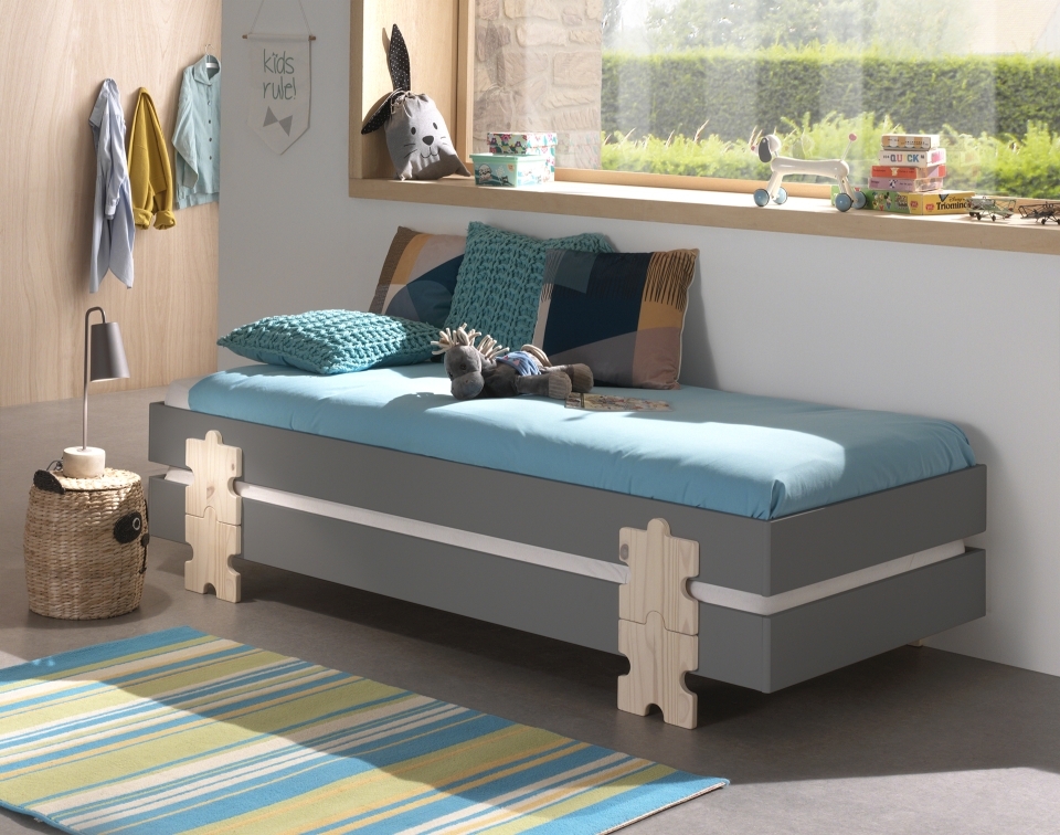 2-teiliges Stapelbett-Set MODULO - grau - Puzzle - 90x200 cm