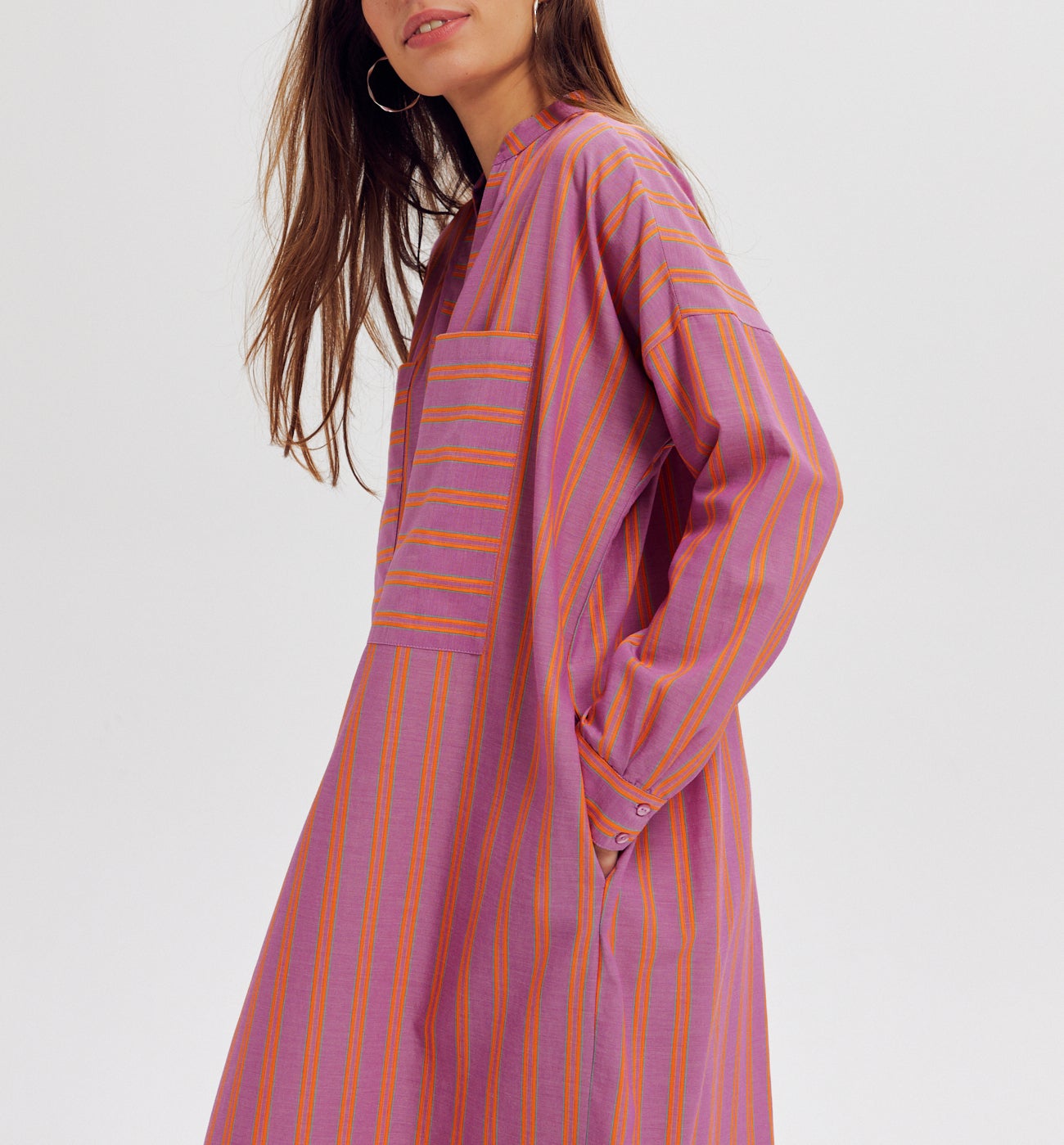 Robe caftan rayée Femme - Carreaux gris foncé